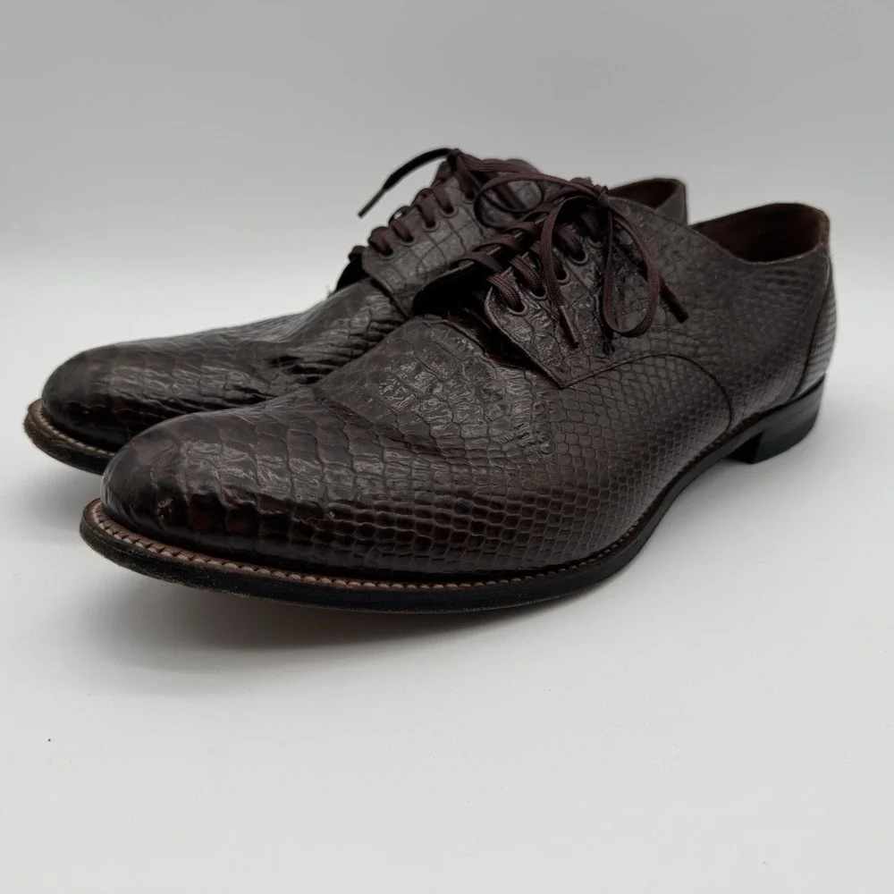 Stacy Adams Madison Anaconda Size 14D Print‎ Leather Mens Shoes Brown Biscuit